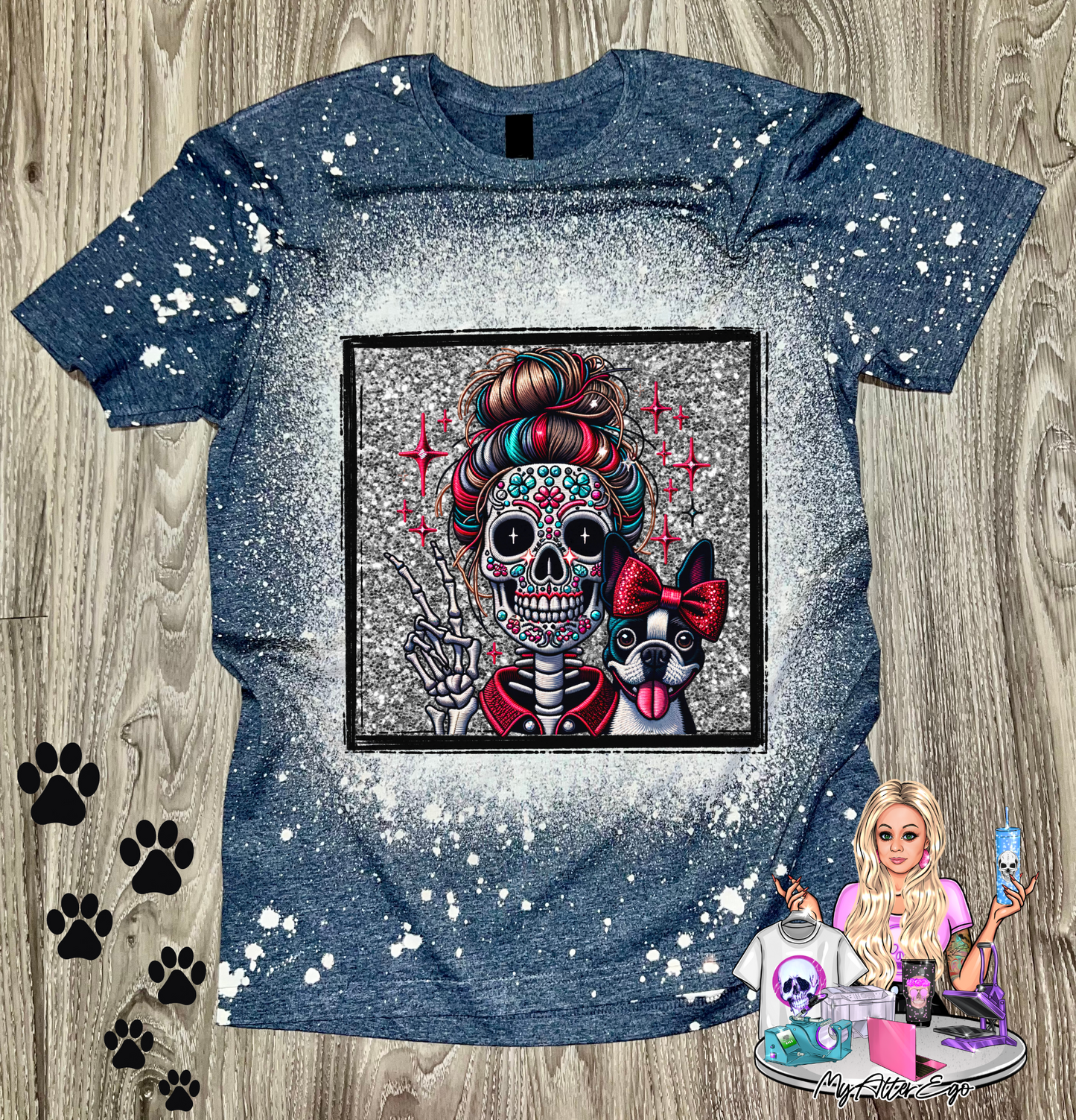 Boston Terrier 'Day of the Dead' Mama (T-Shirt)