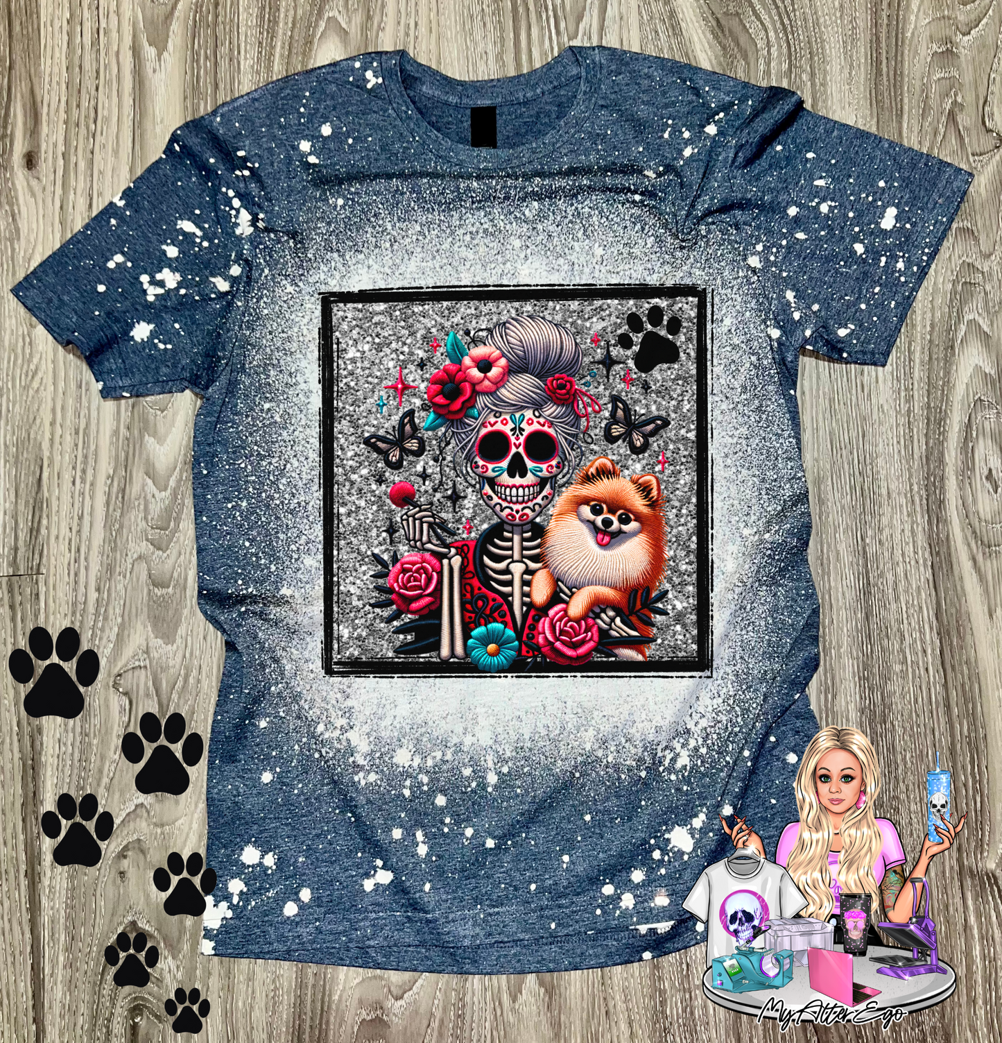 Pomeranian 'Day of the Dead' Mama (T-Shirt)