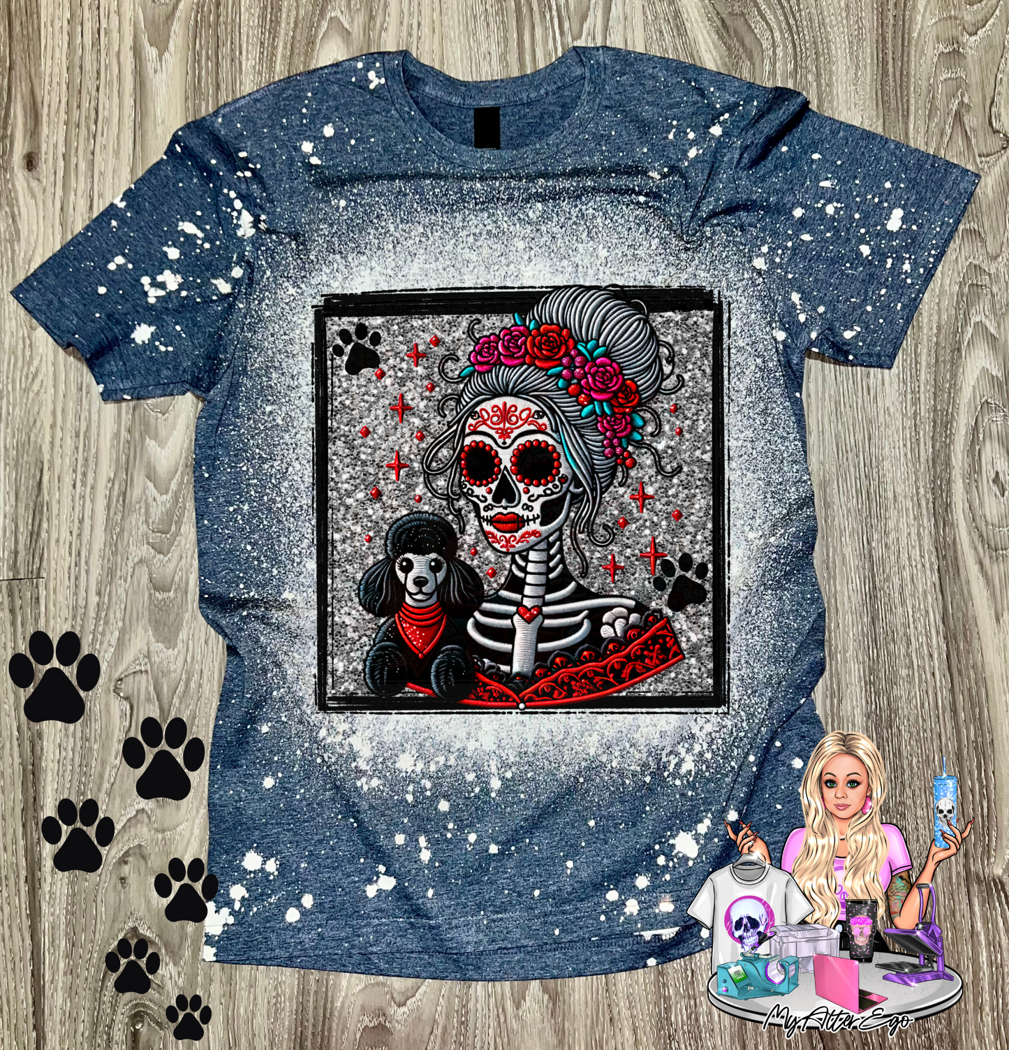 Poodle 'Day of the Dead' Mama (T-Shirt)