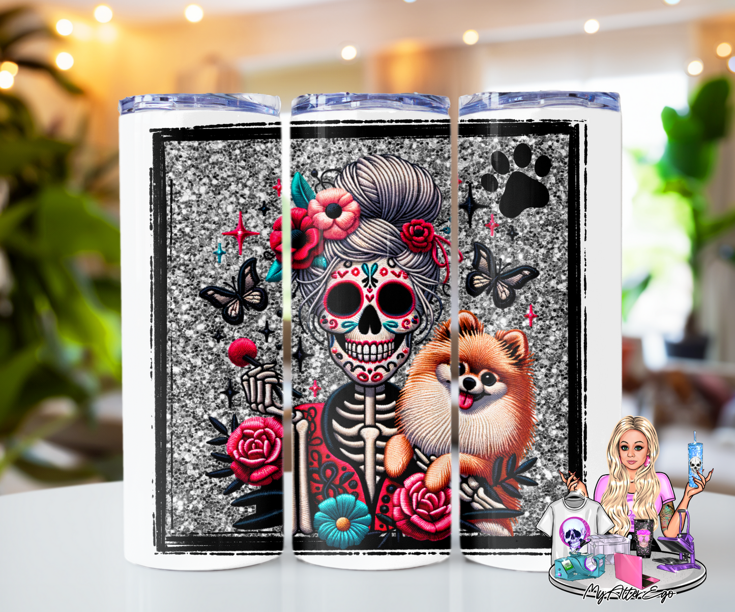 Pomeranian 'Day of the Dead' Mama (Tumbler)