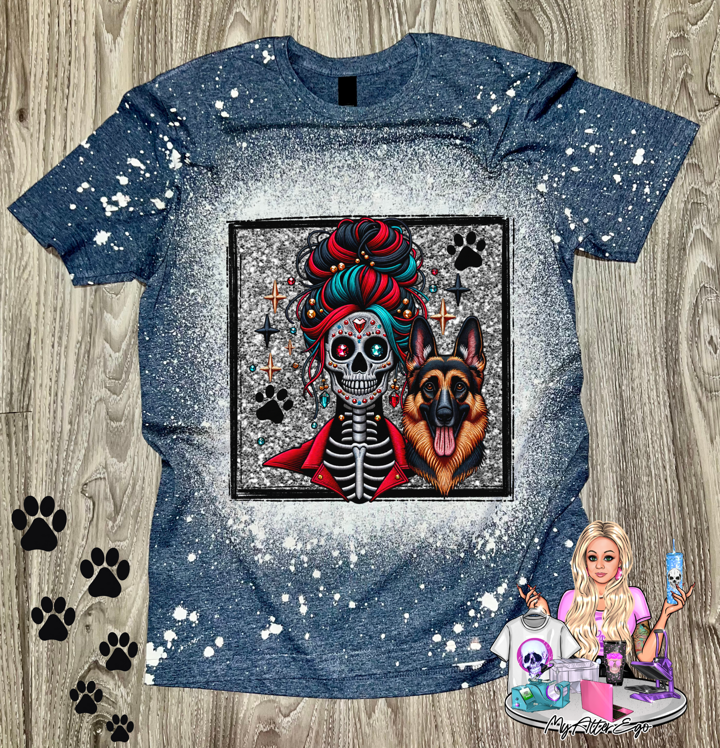 German Shepherd 'Day of the Dead' Mama (T-Shirt)