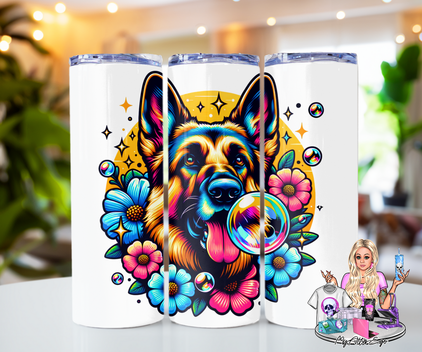 German Shepherd Blowing Bubbles (Tumbler)