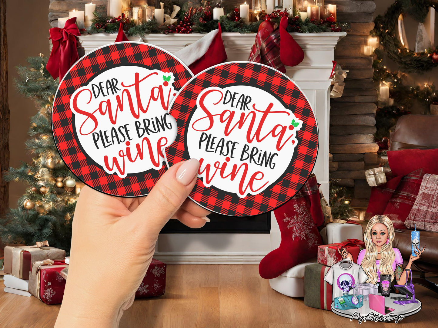 Dear Santa Please Bring Wine (Car Coasters)