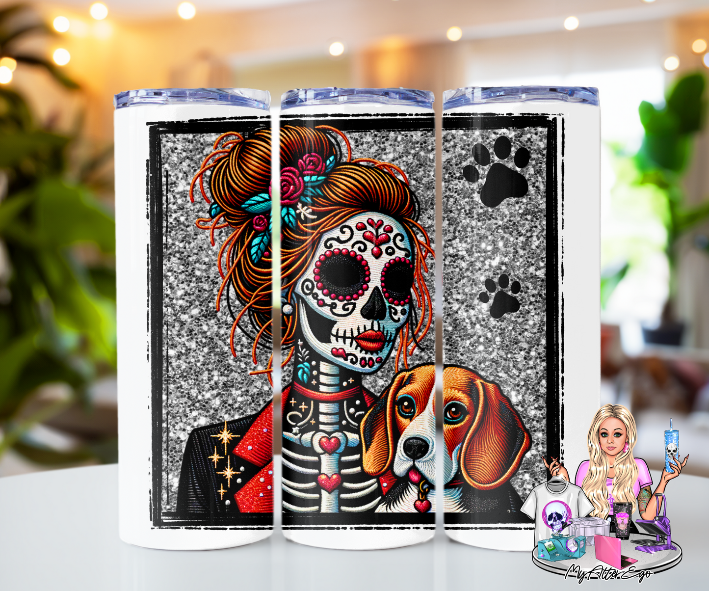 Beagle 'Day of the Dead' Mama (Tumbler)