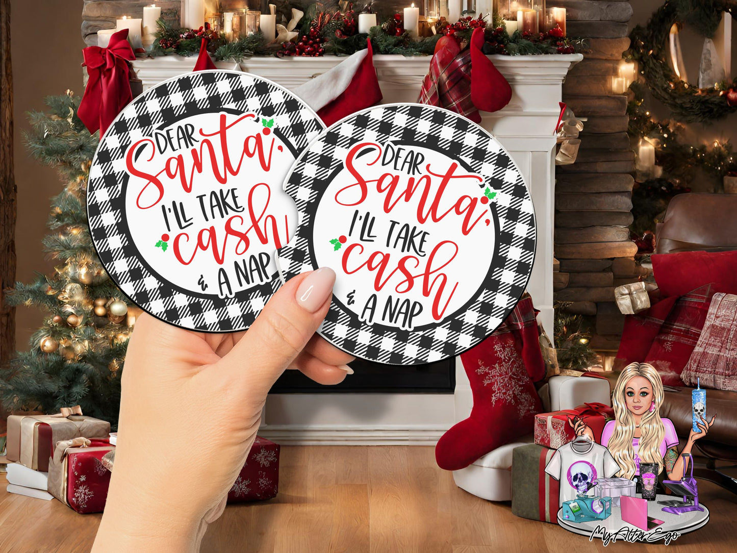 Dear Santa I'll Take Cash & A Nap (Car Coasters)